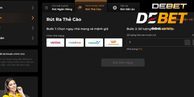 Các bước rút tiền Debet